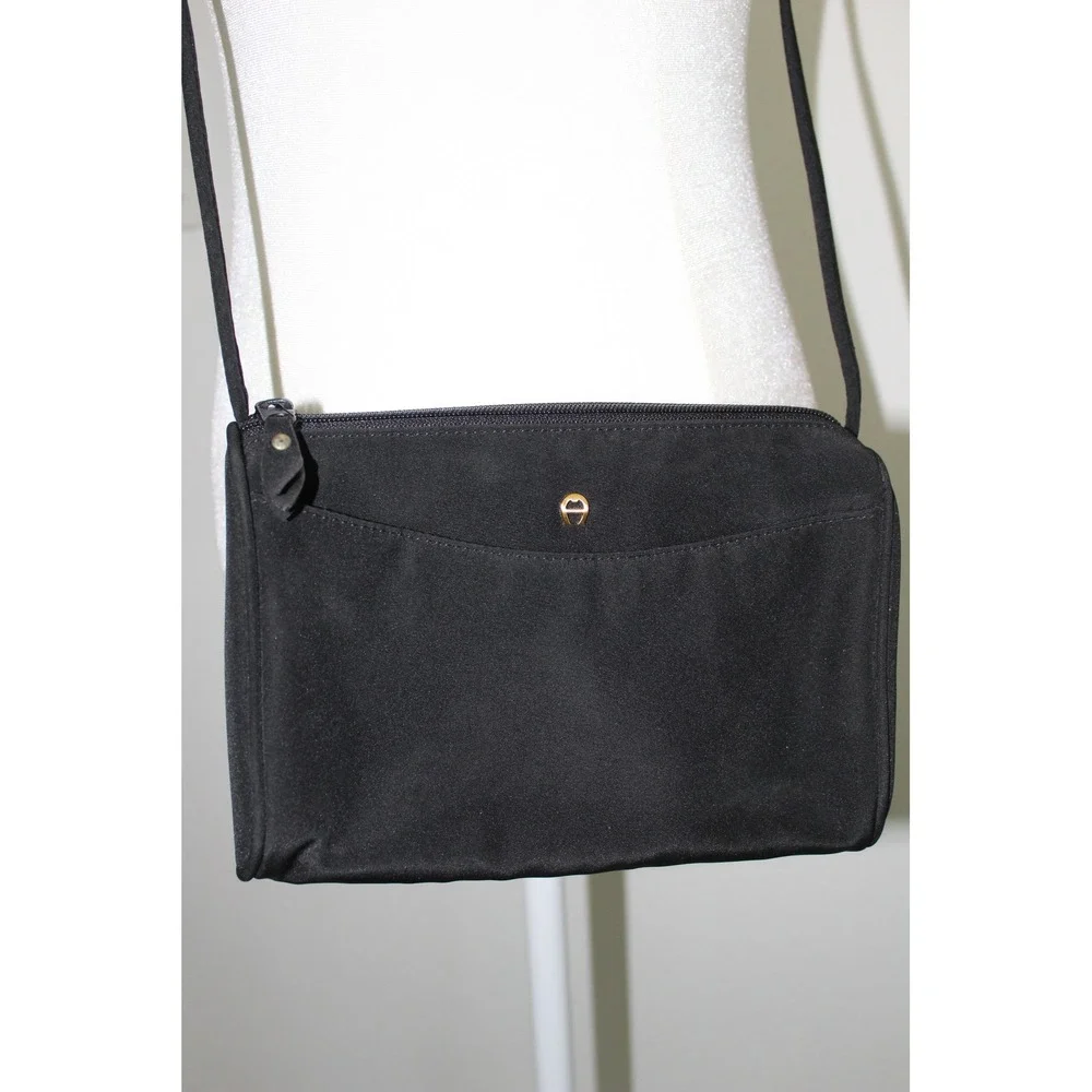VTG Etienne Aigner Black Nylon Crossbody Bag Gold Logo 7220RN‎ Small Purse